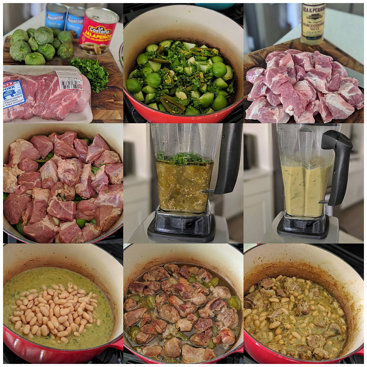 braised pork chile verde montage